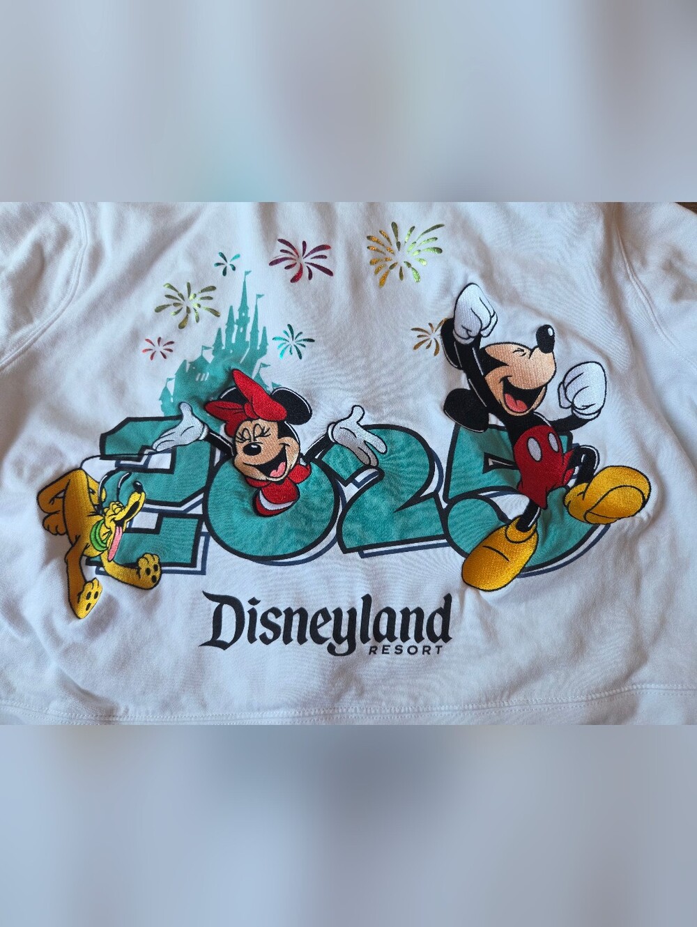 Disney Parks Disneyland 2025 White Zip Up Semi Cropped Womens Hoodie Sweatshirt